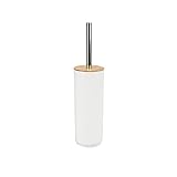 Escobillero plastico blanco palo acero inox tapa bambu 9,5x40 cm