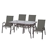 Conjunto de Mesa Rectangular y 4 sillas de jardín apilablesmarrón de Acero, textileno y Cristal