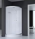 MARWELL Ducha completa Silver Round 90 x 90 x 217 cm – Ducha redonda con entrada frontal – Cabina de ducha con perfiles de aluminio de alta calidad – Altura de entrada 15 cm