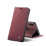 Chocoyi Compatible Funda Samsung Galaxy A40 Flip Leather Edition,magnético, función de Soporte y Ranuras para Tarjetas-Rojo