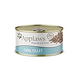 Comida húmeda de Filete de Atún 100% Natural de Applaws en caldo para gatos adultos - 24 latas de 70g