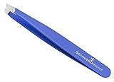 Schwertkrone Pinza profesional de acero inoxidable, 8 cm, punta oblicua para depilar las cejas (azul)