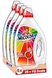 Micolor Gel Colores Vivos (pack de 4, total: 112 lavados), detergente líquido para lavadora con tecnología recupera colores, jabón para ropa de color