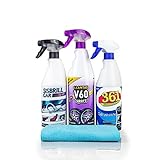 Sisbrill Kit Trío Esencial de Limpieza - Limpieza y Cuidado de Todo el Coche - Llantas, Cuero, Mosquitos, Tapicería