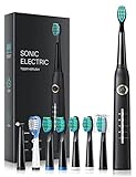 Cepillo de dientes eléctrico, cepillo de dientes eléctrico Sonic con 8 cabezales de cepillo 40000 VPM 5 modos, cepillo de dientes eléctrico recargable para adultos, negro