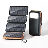 CONXWAN Cargador Solar 26800mAh, Batería Externa Solar con 4 Paneles Solares y 3 Puertos, Power Bank Portátil de USB C Carga Rápida Impermeable para Smartphones, Tabletas y Actividades Al Aire Libre