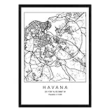 Nacnic Lámina Mapa de la Ciudad Havana Estilo nordico en Blanco y Negro. Poster tamaño A3 Sin Marco Impreso Papel 250 gr. Cuadros, láminas y Posters para Salon y Dormitorio