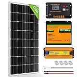 ECO-WORTHY 170W 12V Off-grid Kit de Panel Solar Sistema Completo: Panel Solar de 170W, Controlador PWM de 30A, Batería Litio de 30AH 12V, Inversor de Onda Sinusoidal Pura de 600W