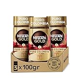Nescafé GOLD PURO COLOMBIA aroma y sabor, café soluble 100 % arábica de Colombia, frasco de vidrio, Pack de 3 x 100 g