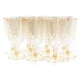 MATANA - 50 Copas de Vino Transparentes con Brillo Dorado - 170ml / Copas Plastico para Fiestas/Resistentes y Elegantes