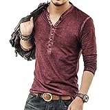 Hombre Cuello En V Camisetas Manga Larga Botón En Slim para Camisa Ocio Color Sólido La Moda Blusa Superior Retro Henley Camisas 3 Colores M-3XL