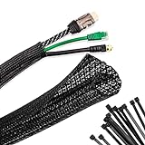 POPYS Organizador Cables en 3,1 y 7 Metros(13-20mm) + 20 Bridas | Manguito de Cable Auto-Cierre | Recoge Cables | Cubre Cables Organizador Cables para Todo Tipo de Funciones. (13-20mm/3.1m, Black)