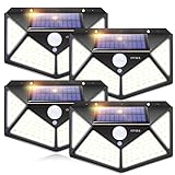 Luz Solar Exterior IOTSES 2 Unidades 100LED 2200mAh 3 Modos con Sensor de movimiento 270ºde Cuatro Lados Foco IP65 Impermeable para Jardín, Garaje, Calle, Patio, Terraza etc. (4 Unidades)