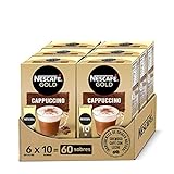 NESCAFÉ GOLD CAPPUCCINO NATURAL, cremoso café soluble con leche desnatada, Pack de 6 estuches con 10 sobres, TOTAL 60 sobres
