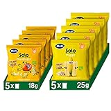 Hero Solo Snacks Infantiles Ecológicos, con Ingredientes Naturales, Sanos y Saludables - 5 Snacks de Mango y 5 Snacks de Maíz y Avena - Total 10 Bolsitas