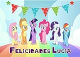 OBLEA DE MY Little Pony Personalizada con Nombre y Edad para Pastel o Tarta, Especial para cumpleaños, Medida Rectangular de 28x20cm