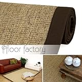 floor factory Alfombra Natural de Sisal Chocolate marrón 130x190 cm Borde de algodón 100% Fibra Natural